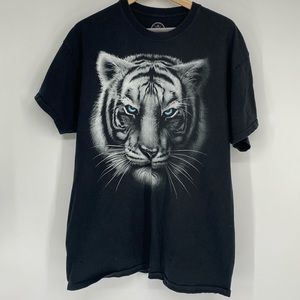 DOM Men's Black Tee with Mystical‎ White Tiger Head Graphic T-Shirt